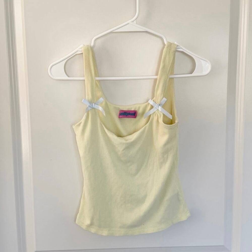 Edikted Lola Ribbed Bow Detail Tank Top Yellow XS - Picture 2 of 5